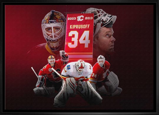 Miikka Kiprusoff 20" x 29" Framed Canvas Flames From Behind-H 31.5" x 22.5"